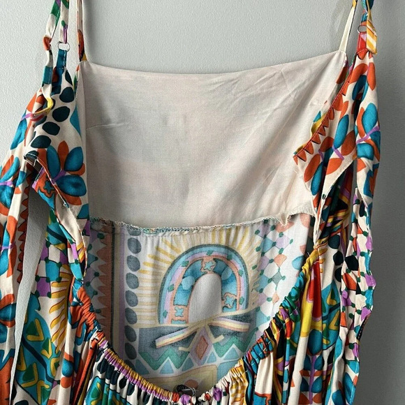 Paper Heart Anthropologie Aztec Sunrise Maxi Long Hi Lo Dress Ruffle Sz M - Picture 14 of 15